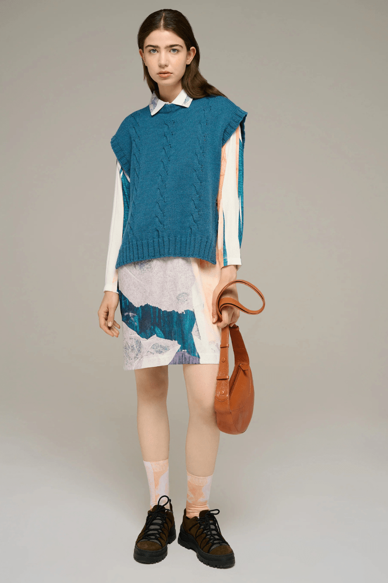 Sweater - Cotelac - Sleeveless Cable Knit Sweater - Archery Close