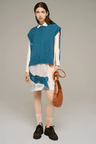 Sweater - Cotelac - Sleeveless Cable Knit Sweater - Archery Close