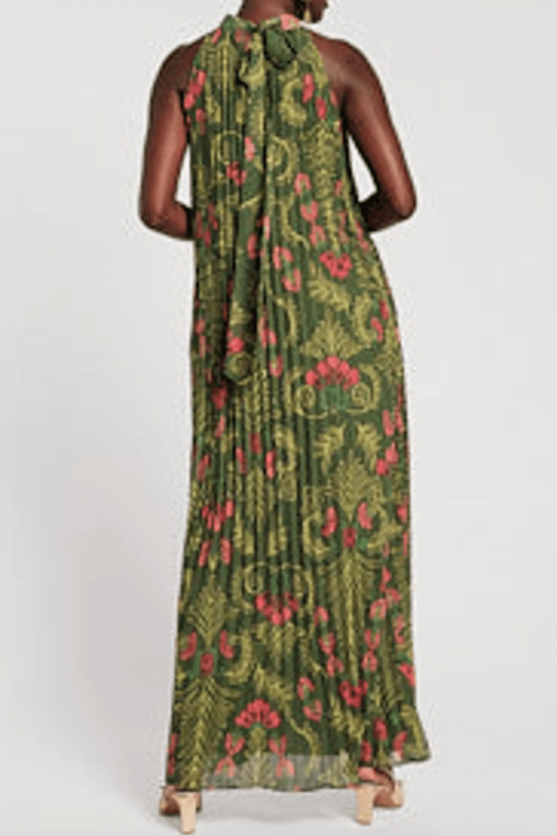Dresses - Frances Valentine - Slim Pleated Maxi Dress in Canopy - Archery Close
