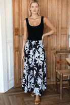Skirts - Emerson Fry - Smocked Maxi Skirt - Black + Ivory Orchid Organic - Archery Close