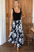 Skirts - Emerson Fry - Smocked Maxi Skirt - Black + Ivory Orchid Organic - Archery Close