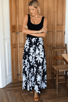 Skirts - Emerson Fry - Smocked Maxi Skirt - Black + Ivory Orchid Organic - Archery Close