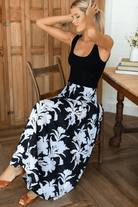 Skirts - Emerson Fry - Smocked Maxi Skirt - Black + Ivory Orchid Organic - Archery Close