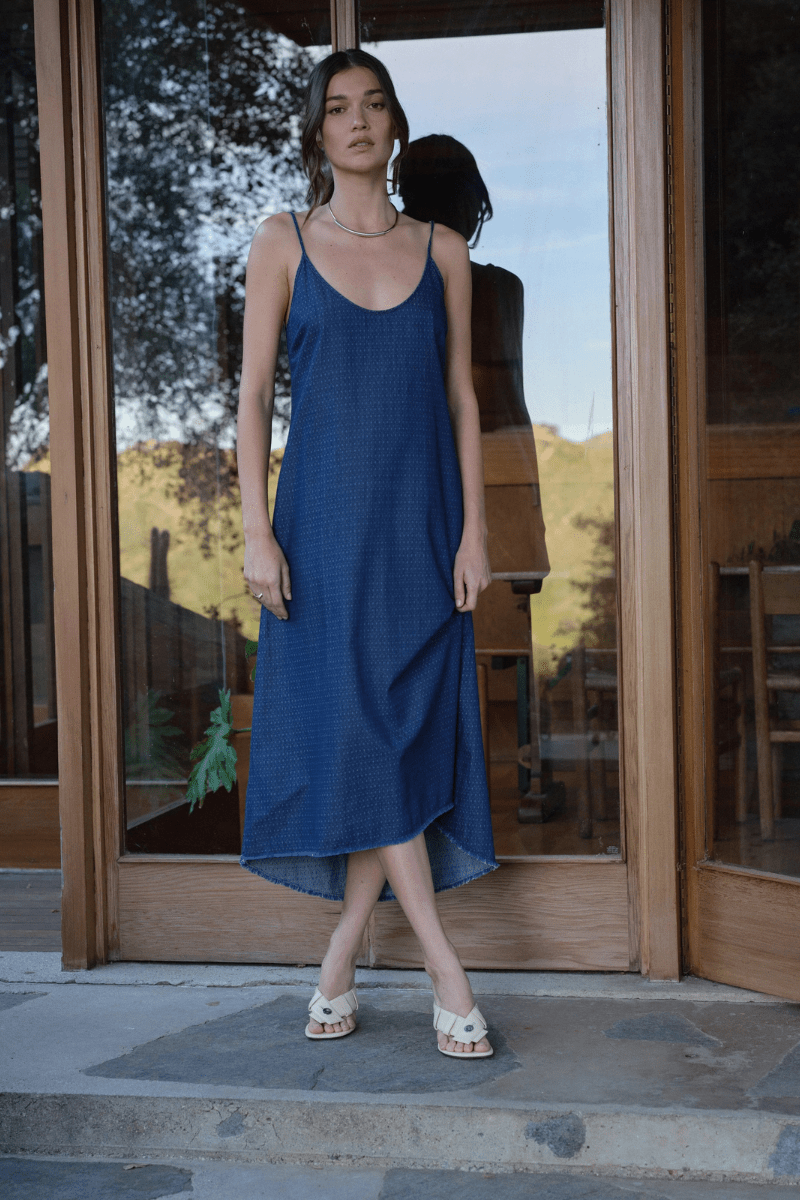 Dresses - Road to Nowhere Clothing - Sonya Slip Dress in True Indigo - Archery Close
