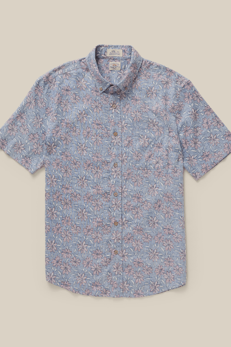 Shirts & Tops - Faherty Brand - SS Breeze Shirt in Antique Berry Floral - Archery Close