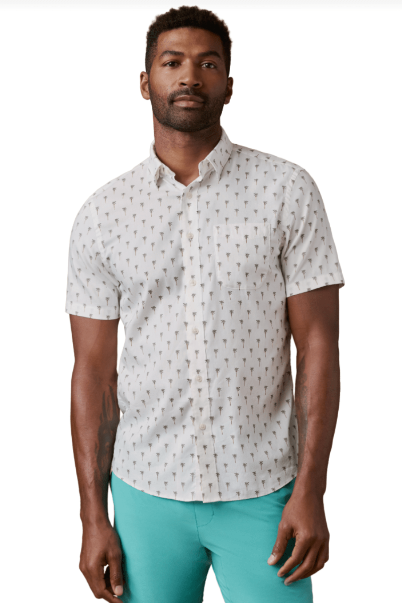 Shirts & Tops - Faherty Brand - SS Movement Shirt - Ivory Coastal Palms - Archery Close
