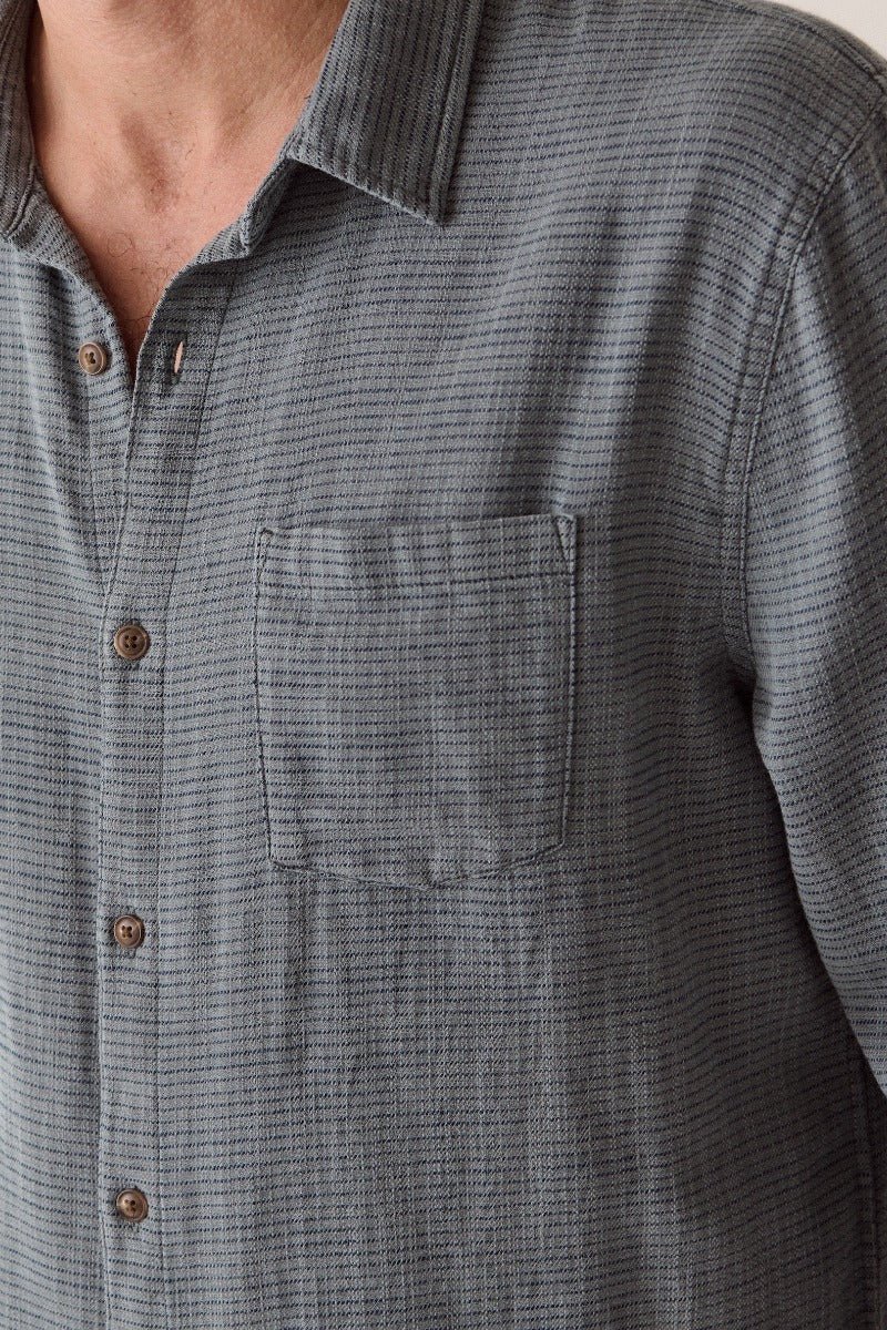 Marine Layer Stretch Selvage Long Sleeve Shirt - Balsam Mini Stripe