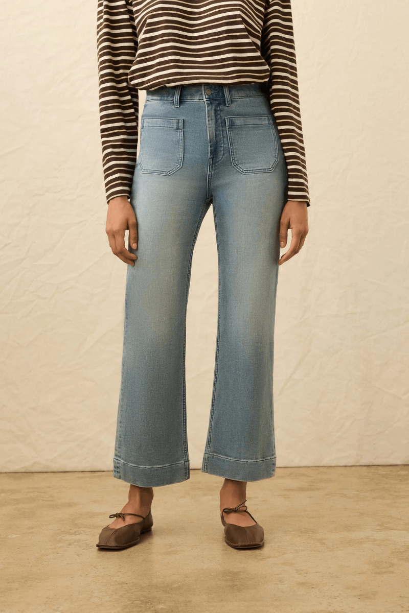 Jeans - Faherty Brand - Stretch Terry Patch Pocket Ankle Pant in Eastern Shore Wash - Archery Close