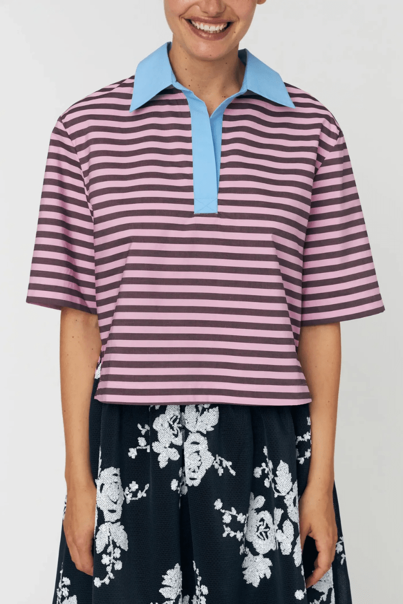 Shirts & Tops - Stella Nova - Striped Cotton Shirt in Purple - Archery Close