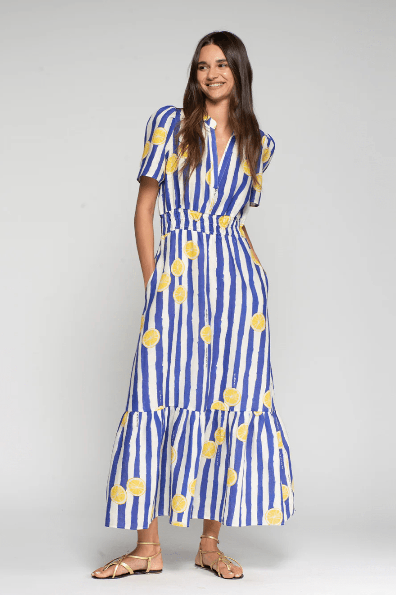 Dresses - Vilagallo - Striped Lemon Dress - Archery Close