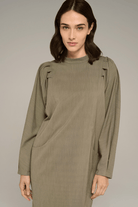 Dresses - Cotelac - Striped Mandarin Collar Midi Dress - Archery Close
