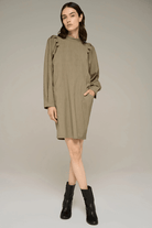 Dresses - Cotelac - Striped Mandarin Collar Midi Dress - Archery Close
