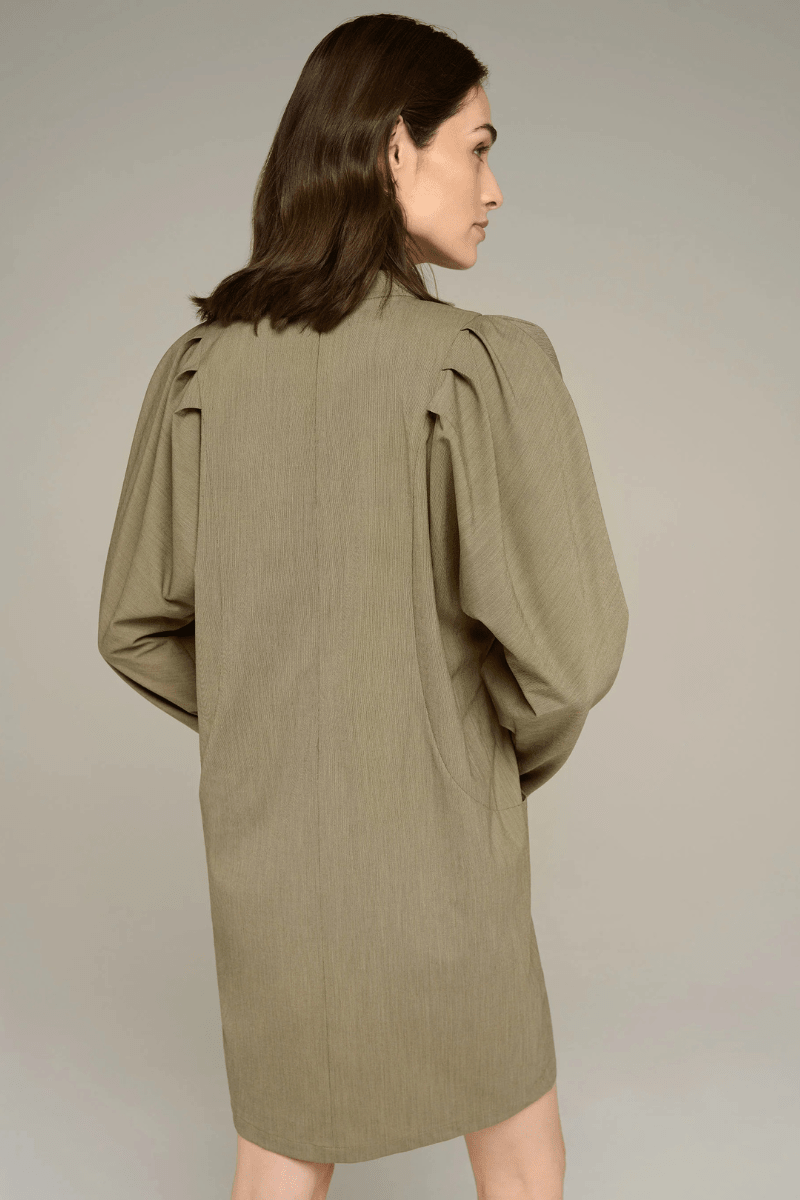 Dresses - Cotelac - Striped Mandarin Collar Midi Dress - Archery Close