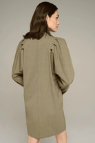 Dresses - Cotelac - Striped Mandarin Collar Midi Dress - Archery Close