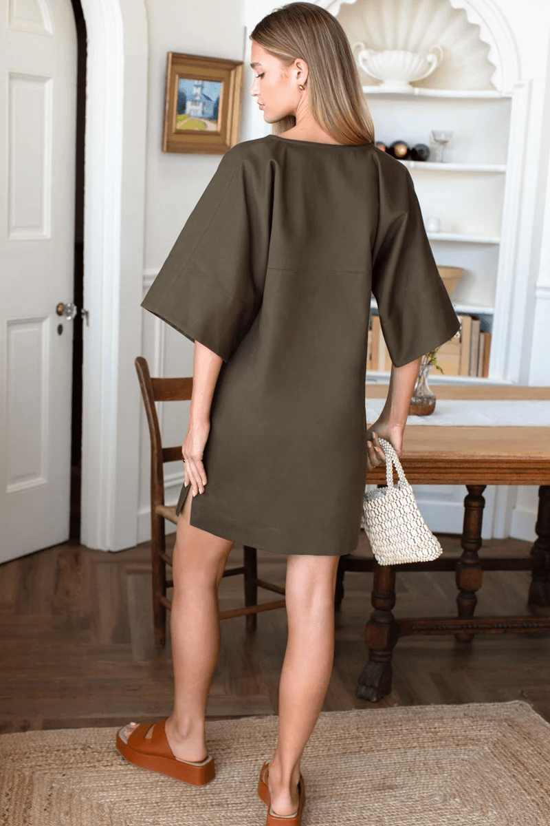 Dresses - Emerson Fry - Structured Dress in Army Green - Archery Close