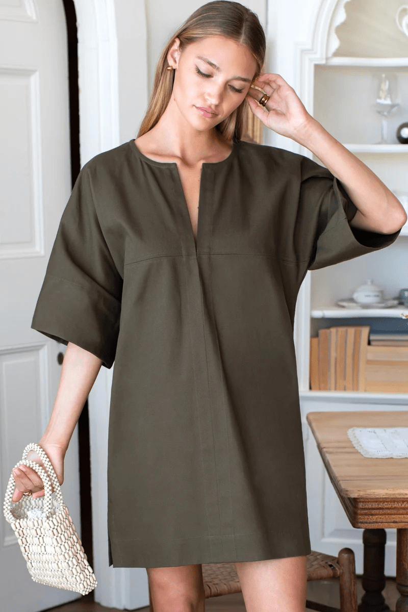 Dresses - Emerson Fry - Structured Dress in Army Green - Archery Close