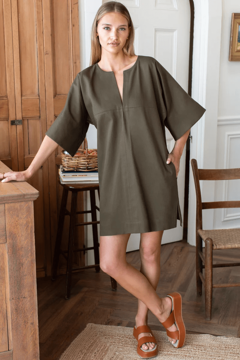 Dresses - Emerson Fry - Structured Dress in Army Green - Archery Close