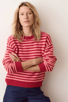 Sweater - Marine Layer - Suki Rollneck Sweater in Dusk Rose Stripe - Archery Close