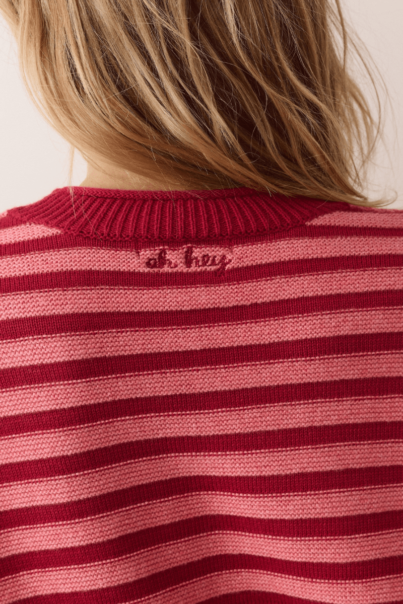 Sweater - Marine Layer - Suki Rollneck Sweater in Dusk Rose Stripe - Archery Close