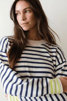 Sweater - Marine Layer - Suki Rollneck Sweater in Navy Stripe - Archery Close