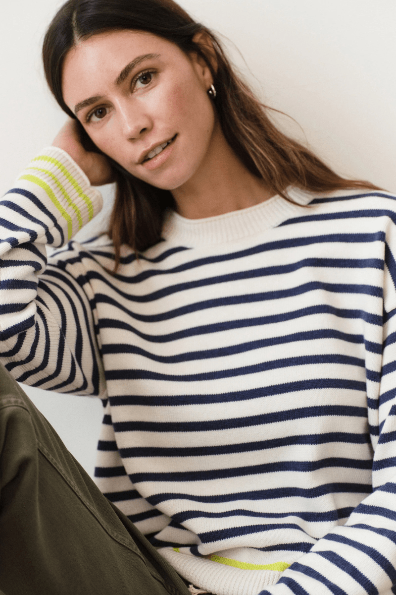 Sweater - Marine Layer - Suki Rollneck Sweater in Navy Stripe - Archery Close