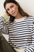 Sweater - Marine Layer - Suki Rollneck Sweater in Navy Stripe - Archery Close
