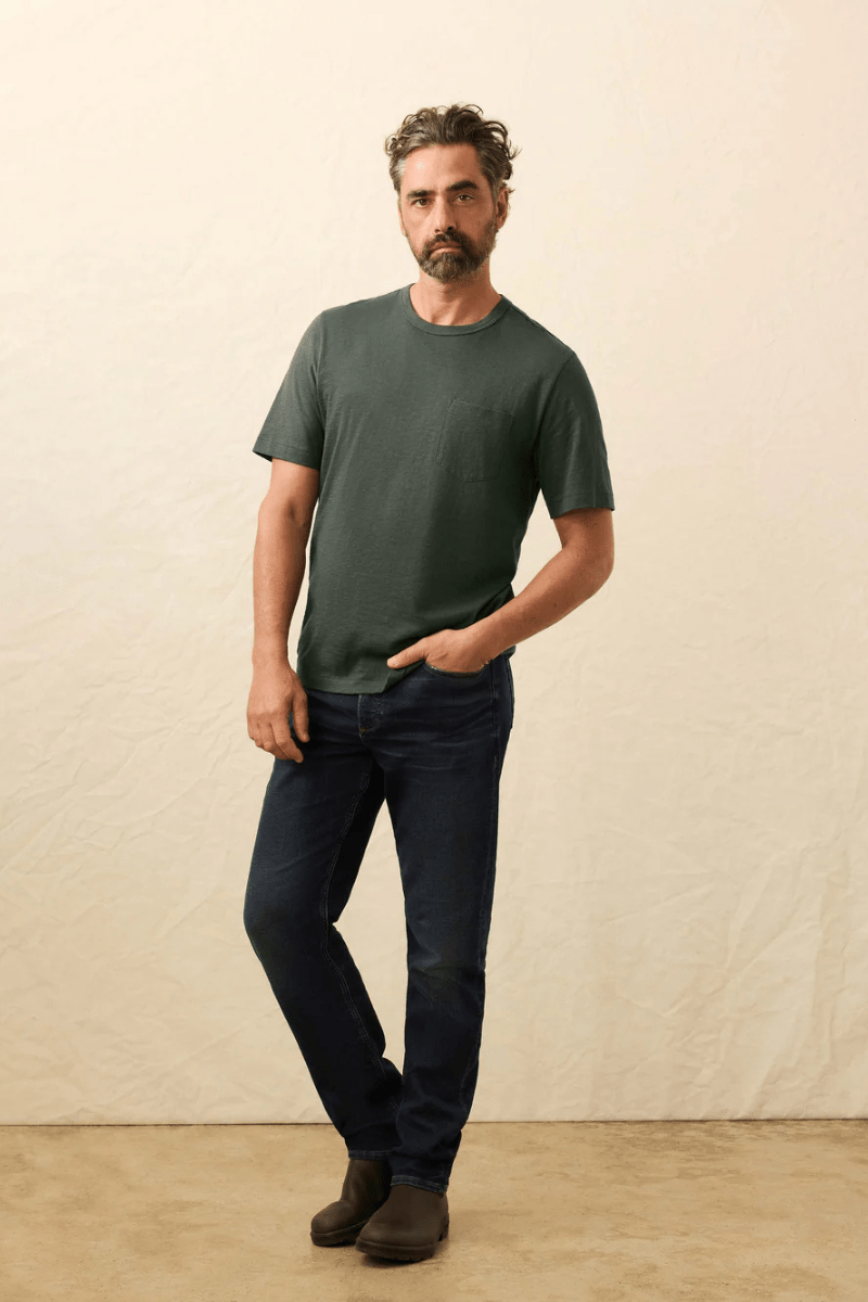 T-Shirt - Faherty Brand - Sunwashed Pocket Tee in Fall Evergreen - Archery Close