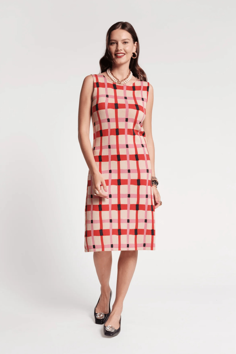 Dresses - Frances Valentine - Swan Shift Dress in Lollipop Lattice - Archery Close