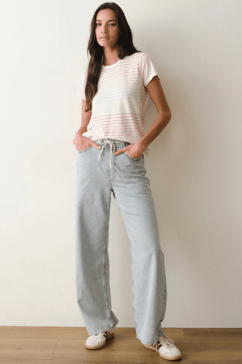 T-Shirt - Marine Layer - Swing Crew Tee Rainbow Stripe - Archery Close