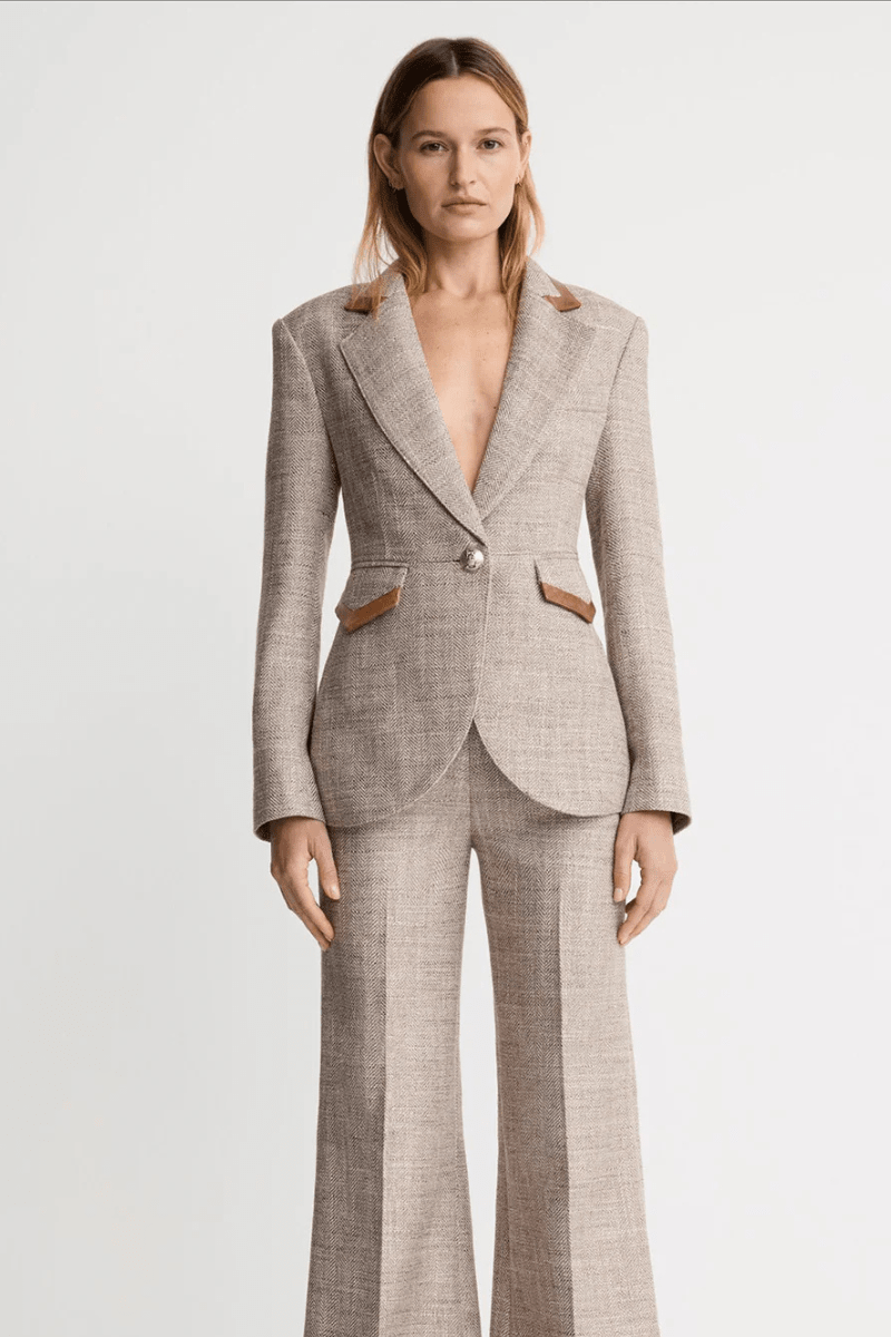 Blazer - Smythe - Taped Seamed Blazer in Taupe Tweed - Archery Close