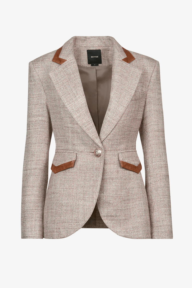 Blazer - Smythe - Taped Seamed Blazer in Taupe Tweed - Archery Close