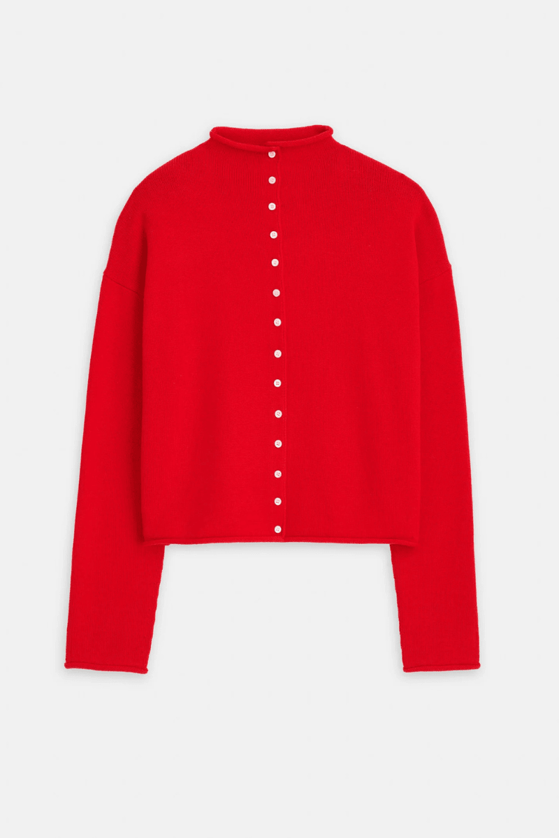 Sweater - Alex Mill - Taylor Cardigan in Fire Red - Archery Close