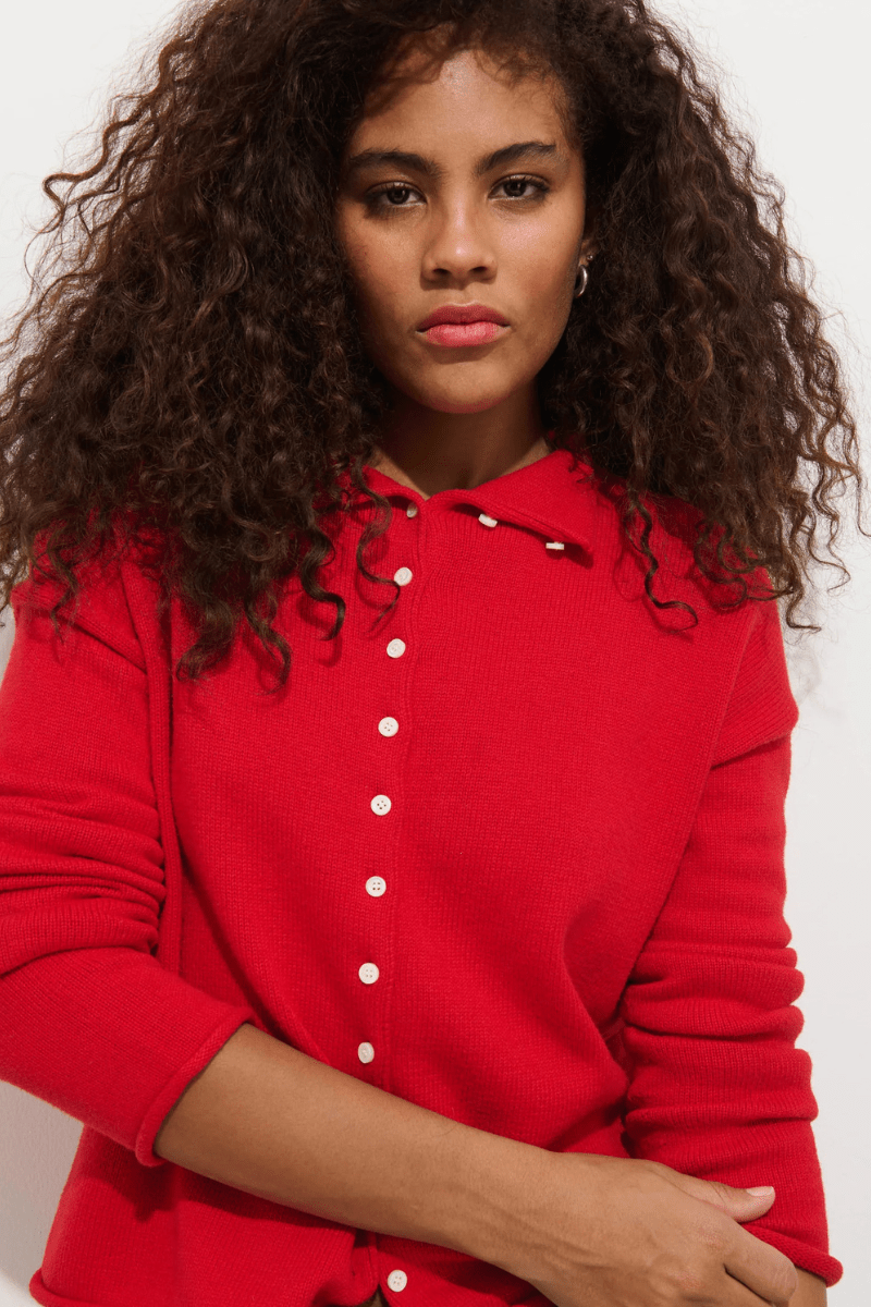 Sweater - Alex Mill - Taylor Cardigan in Fire Red - Archery Close