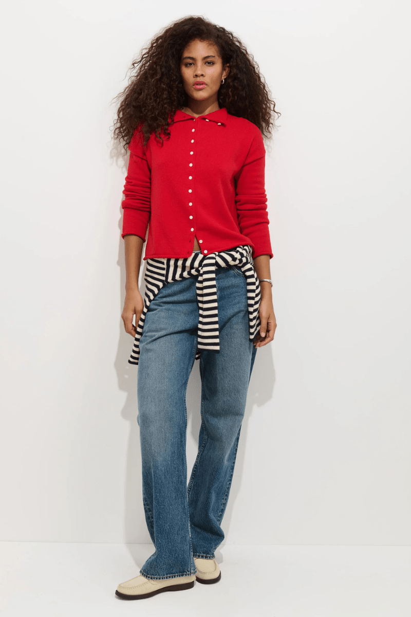 Sweater - Alex Mill - Taylor Cardigan in Fire Red - Archery Close