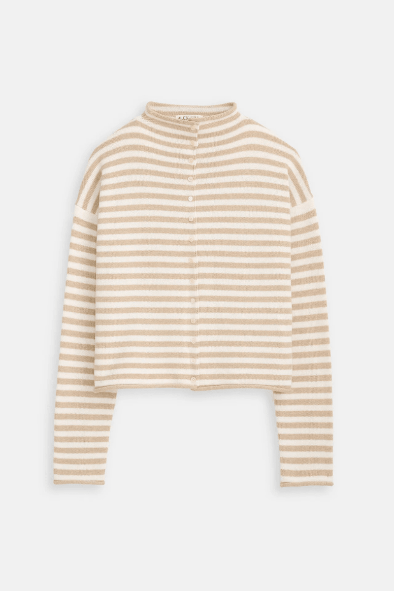 Sweater - Alex Mill - Taylor Striped Cardigan in Sand/Ivory - Archery Close