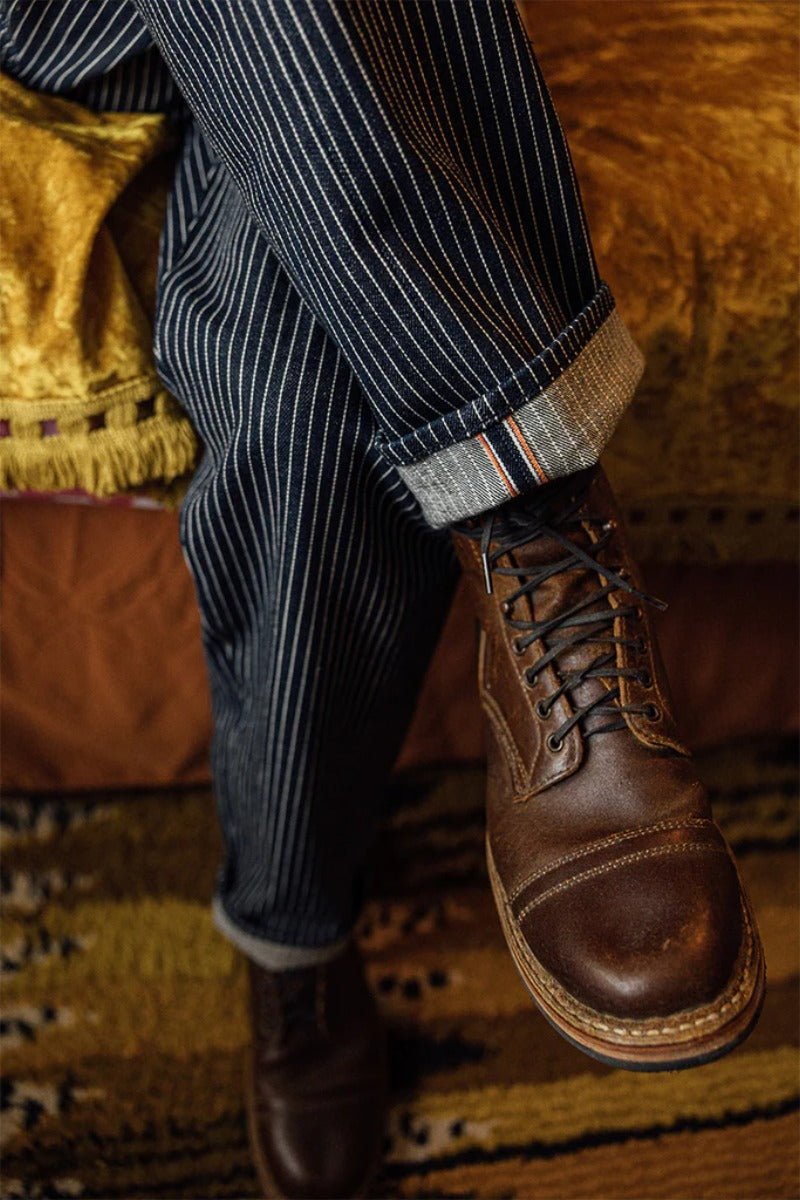Hiroshi Kato The Barrel Classic Straight Workwear Pants - Stripe Rinse 14oz Selvedge