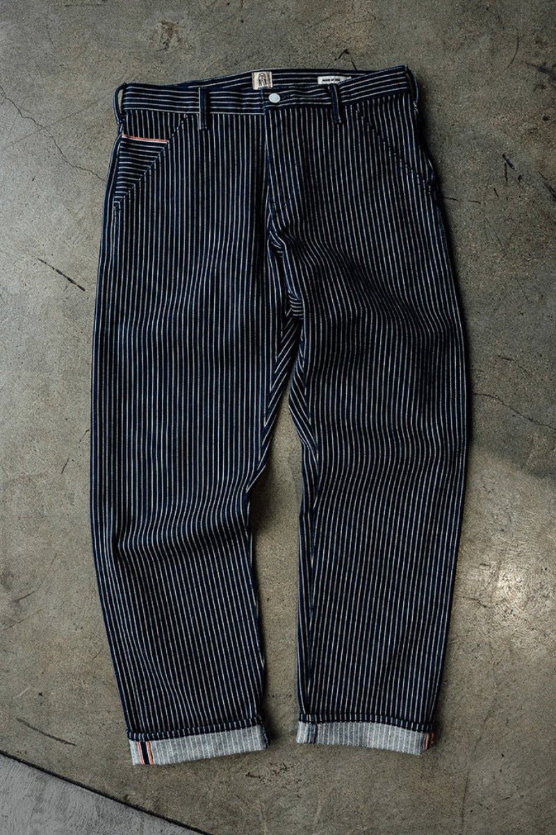 Hiroshi Kato The Barrel Classic Straight Workwear Pants - Stripe Rinse 14oz Selvedge