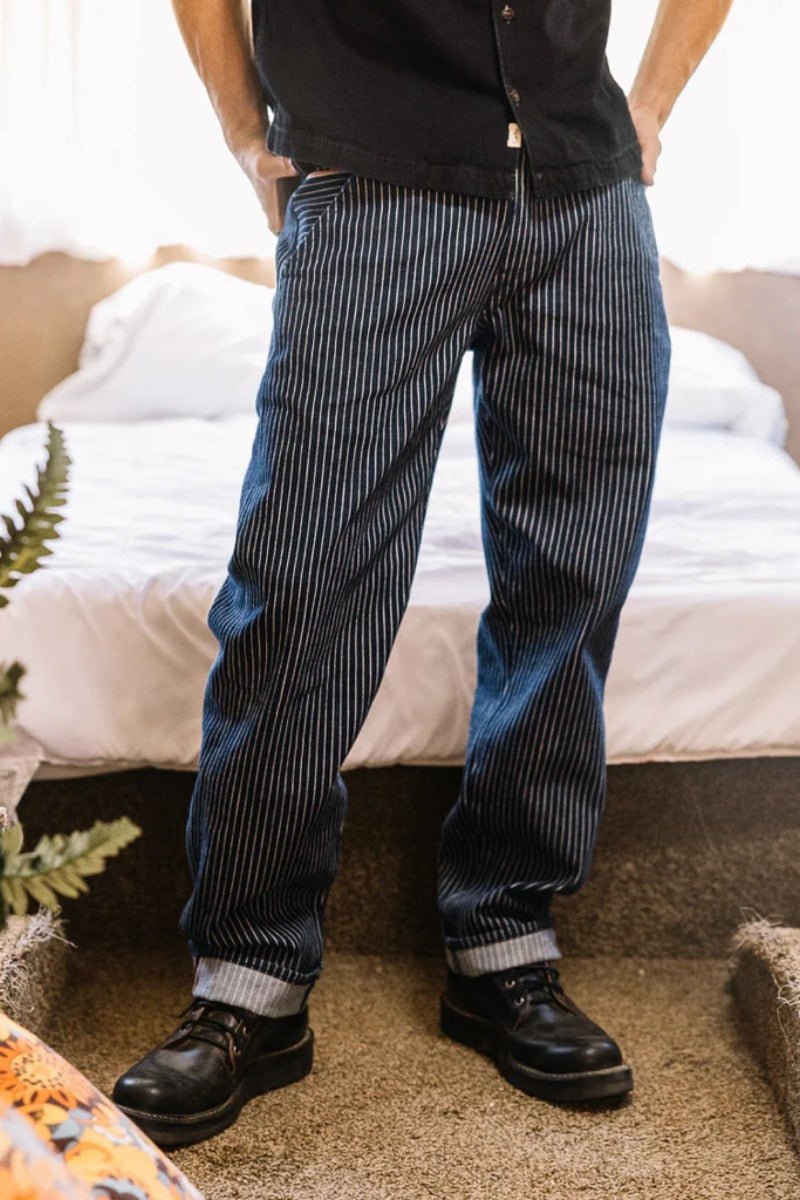 Hiroshi Kato The Barrel Classic Straight Workwear Pants - Stripe Rinse 14oz Selvedge