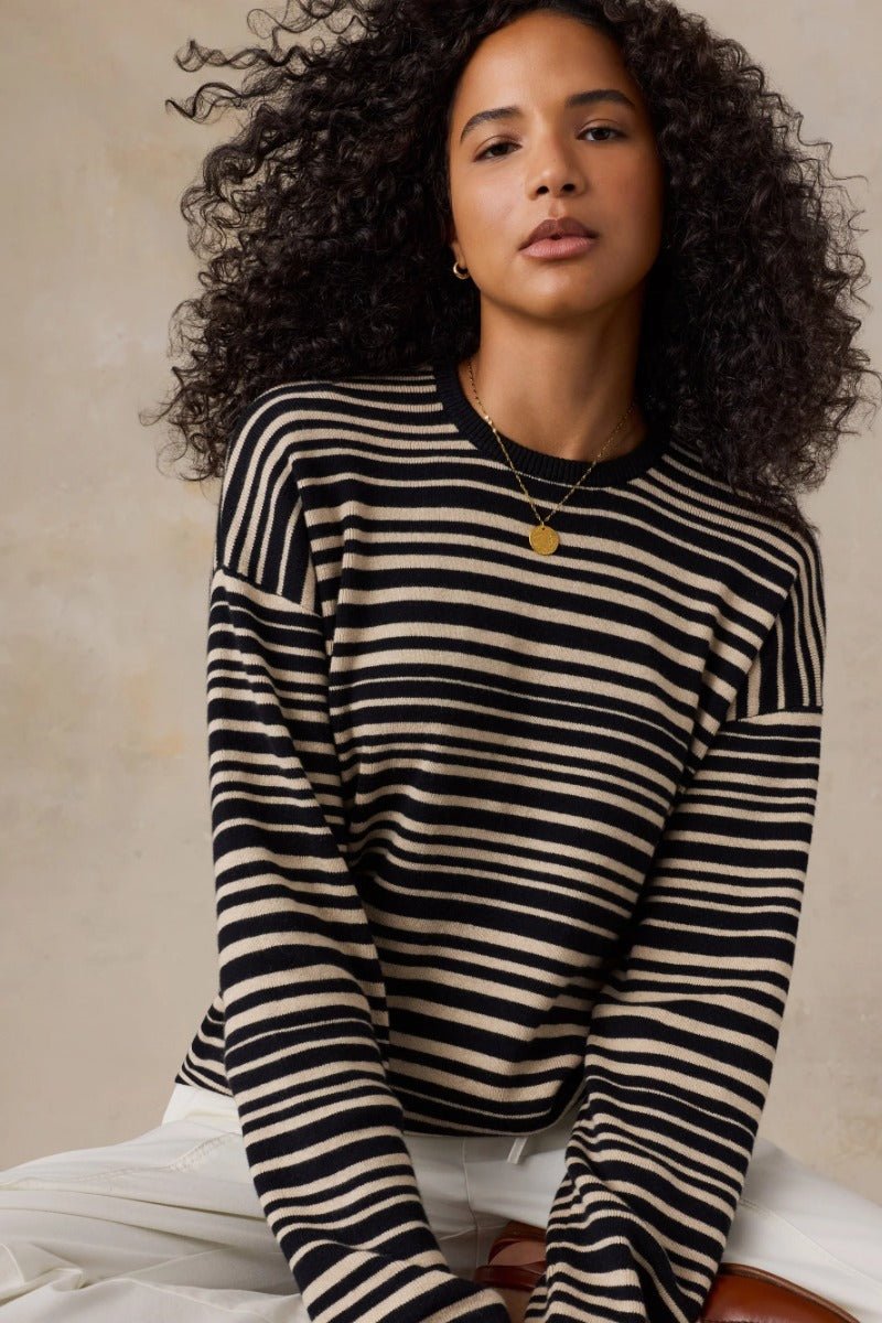 Faherty Brand Throwback Studio Crew - Coastal Coal Stripe