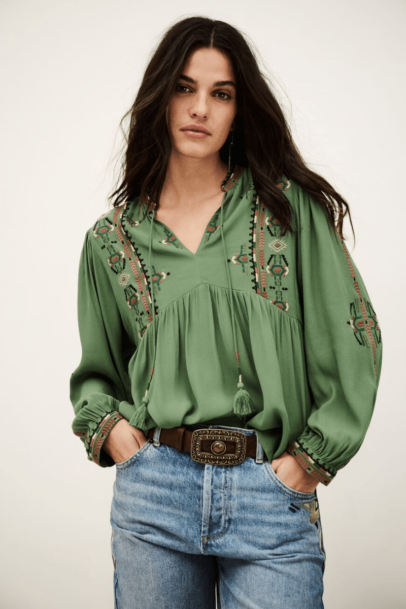 Shirts & Tops - ba&sh - Tilt Blouse in Green - Archery Close
