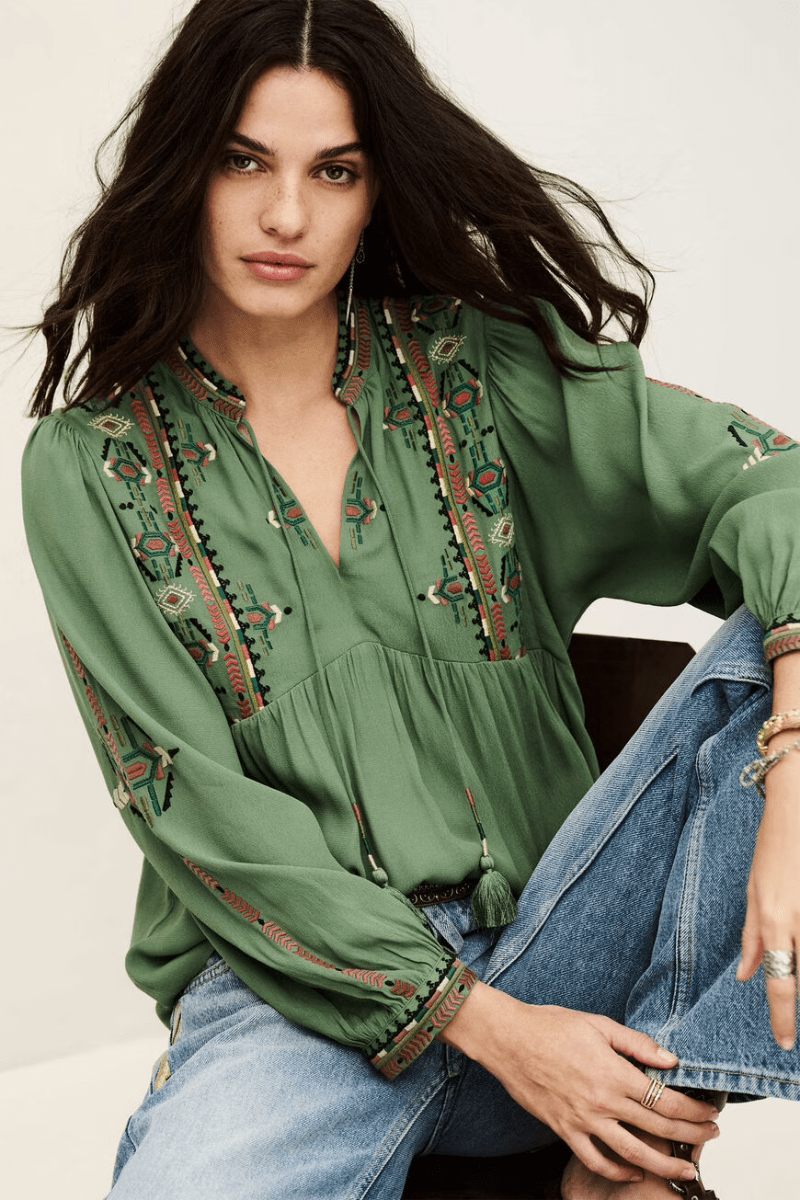 Shirts & Tops - ba&sh - Tilt Blouse in Green - Archery Close