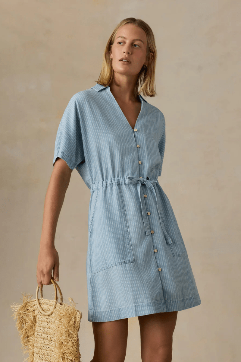 Dresses - Faherty Brand - Tried & True Chambray Oakley Dress - Archery Close