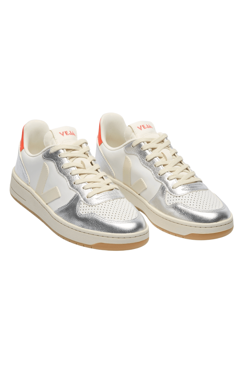 Sneakers - Veja - V - 10 Leather White Pierre Silver - Archery Close