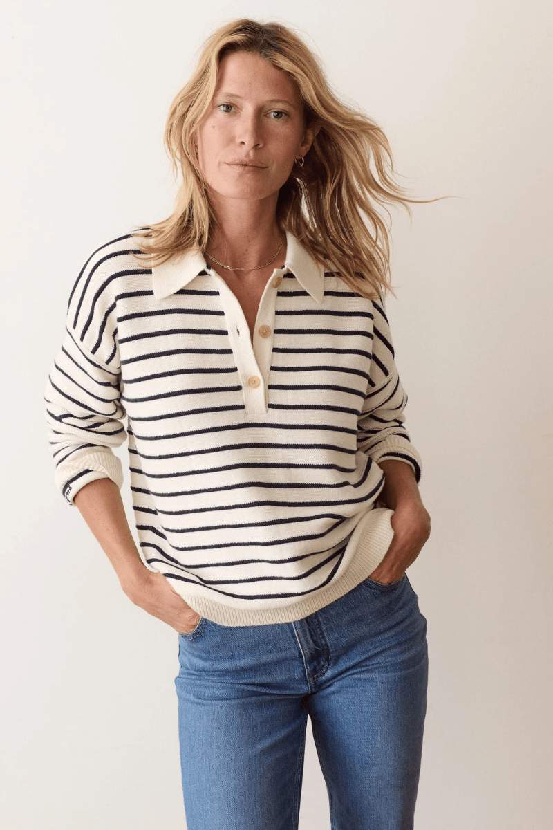 Sweater - Marine Layer - Valerie Polo Sweater - Archery Close