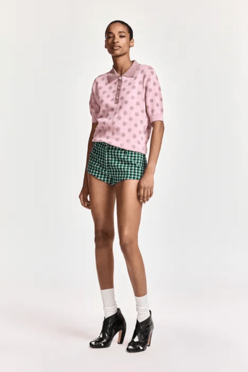 Shirts & Tops - Essentiel Antwerp - Vintage pink and mauve polka-dot jacquard knit polo - Archery Close