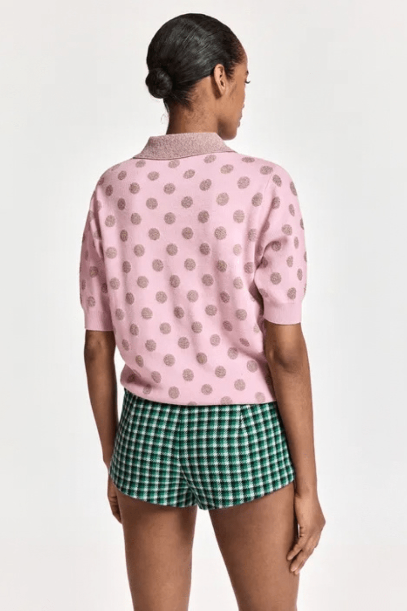 Shirts & Tops - Essentiel Antwerp - Vintage pink and mauve polka-dot jacquard knit polo - Archery Close