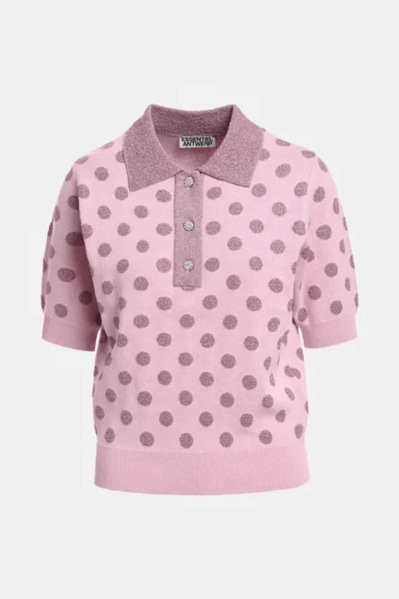 Shirts & Tops - Essentiel Antwerp - Vintage pink and mauve polka-dot jacquard knit polo - Archery Close