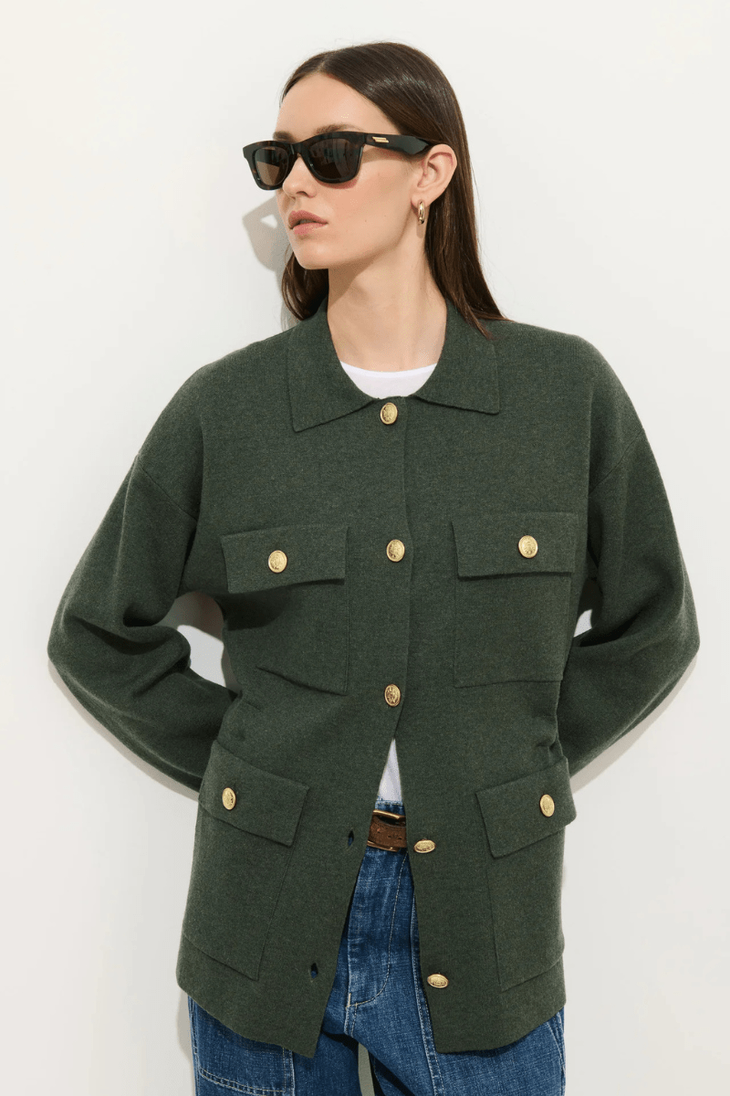 Sweater - Alex Mill - Virgina Sweater Jacket in Heather Forest - Archery Close