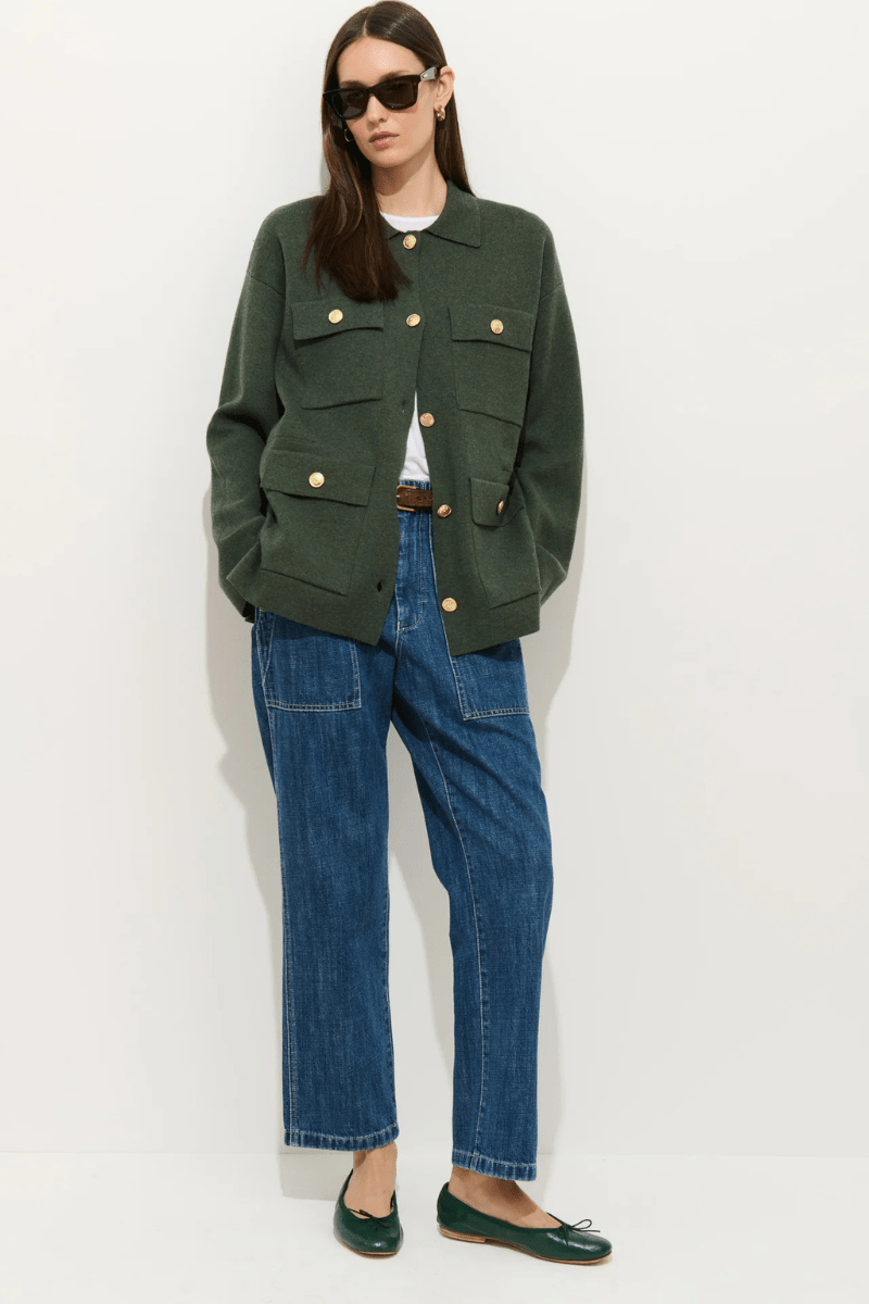 Sweater - Alex Mill - Virgina Sweater Jacket in Heather Forest - Archery Close