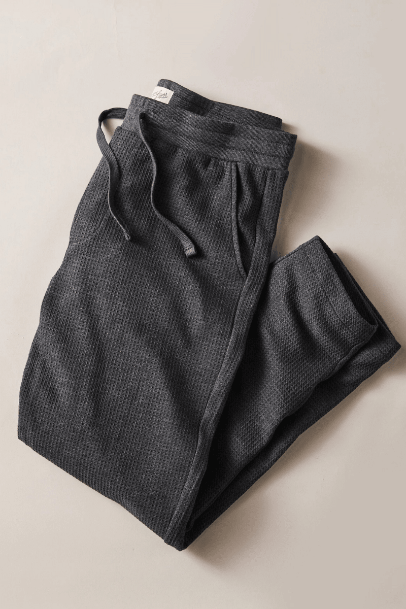 Sweatpants - Marine Layer - Waffle Lounge Pant in Charcoal Heather - Archery Close